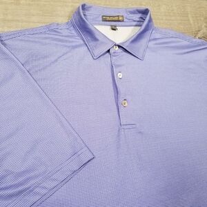 Peter Millar Summer Comfort Polo Shirt Mens Large Golf Stretch Blue White Check